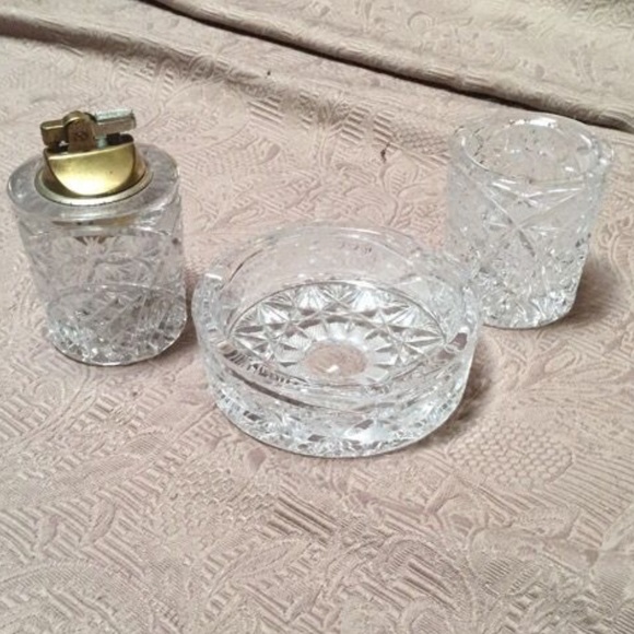 Vintage Cut Crystal 3 Piece Smoking Set